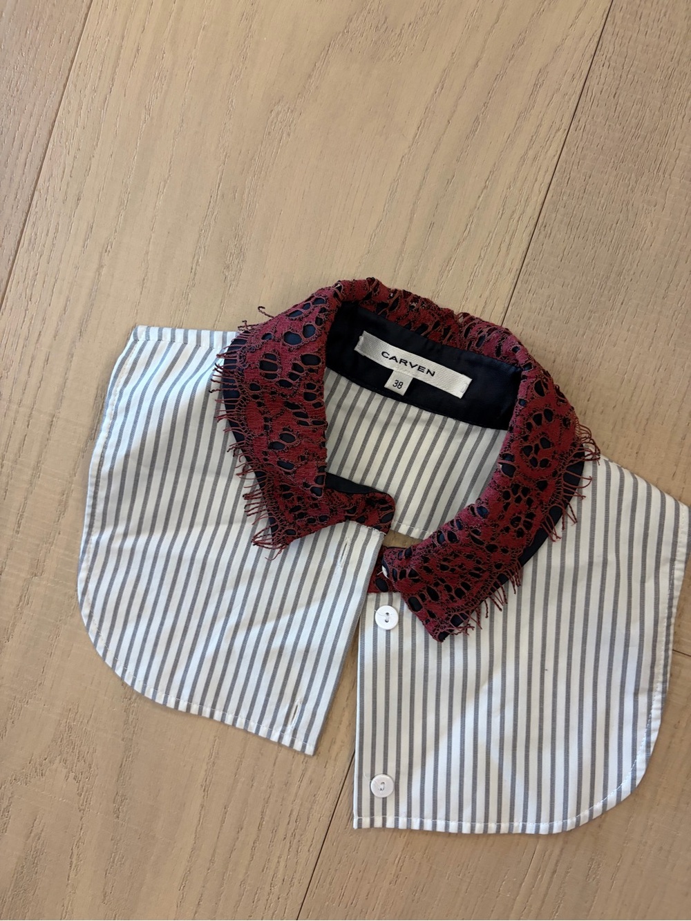 Carven Detached Collar in Red Lace with Black Trim and Striped White Insert